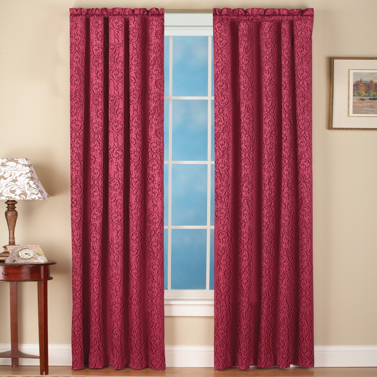 Collections Etc Scroll Insulated Sheen Curtain Panel, Single Panel,